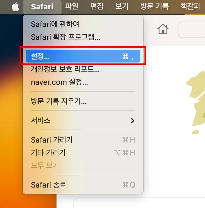 사파리 &gt; 설정