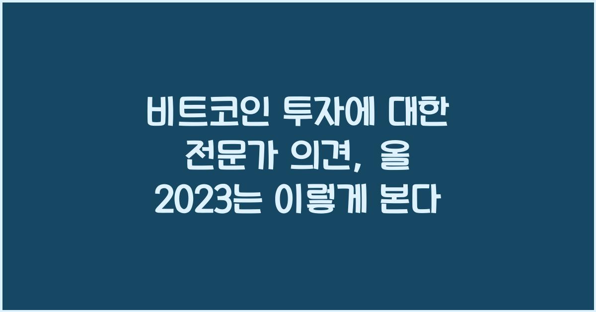 비트코인 투자에 대한 전문가 의견