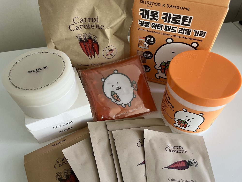 스킨푸드-SKINFOOD-ナガノのくま韓国-농담곰-담곰이콜라보-당근패드담곰이콜라보패키지-담곰이파우치-당근패드케이스-당근패드