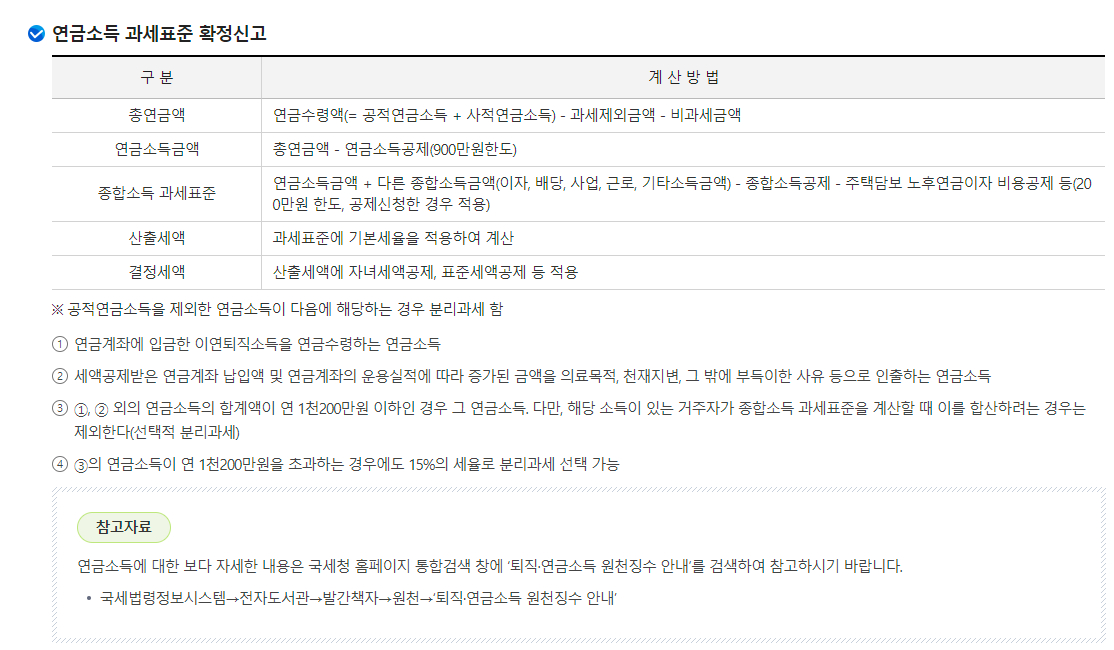 원천세 연금소득금액 계산방법