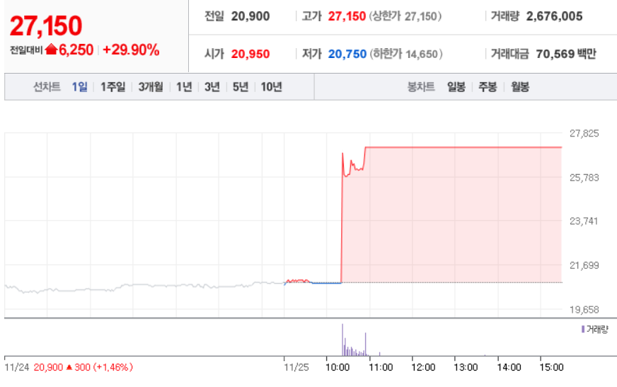  11월 25일 장 중 특징주