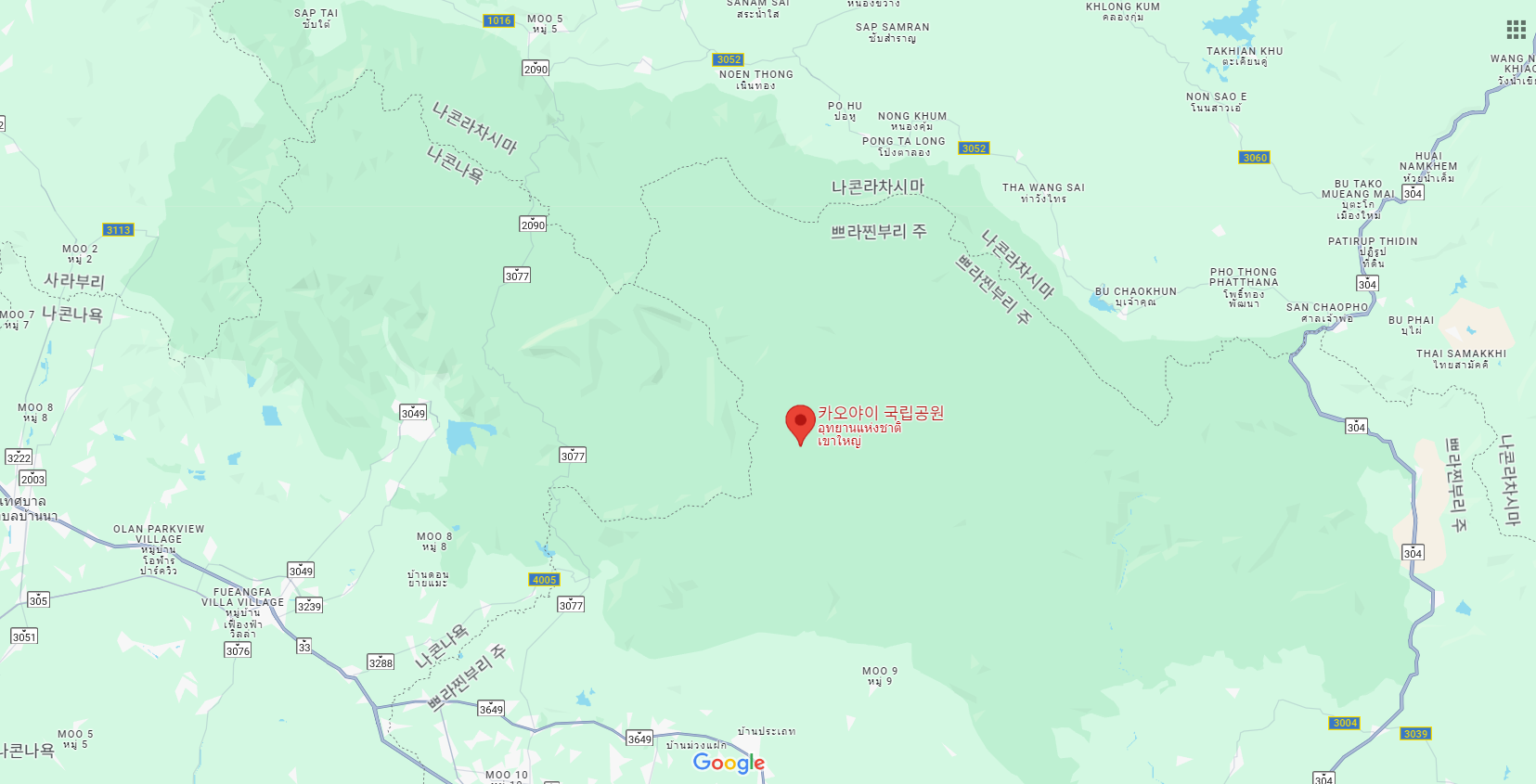 카오야이 국립공원 위치 (구글지도 참조)
