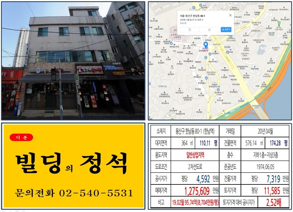  [용산구 한남오거리 100억 올근생 꼬마빌딩 실거래가 조회] 한남동 80-1 (한남역) 127억 5,609만 원, 평당 1억 1,585만 원 매매되었습니다. 나인원한남, 순천향병원