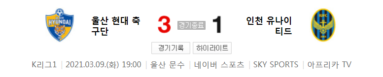  국내축구 - 울산 VS 인천 2021 K리그 3라운드 하이라이트 (2021년 3월 9일)