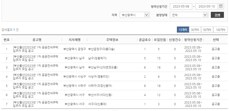 공공전세-부산지역-검색결과