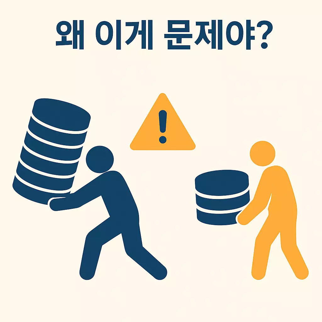 건강보험료를 많이 부담하는 사람과 적게 부담하는 사람 간의 불균형을 시각적으로 표현한 인포그래픽 – 건보료 상위 10%가 왜 문제인지 보여주는 이미지