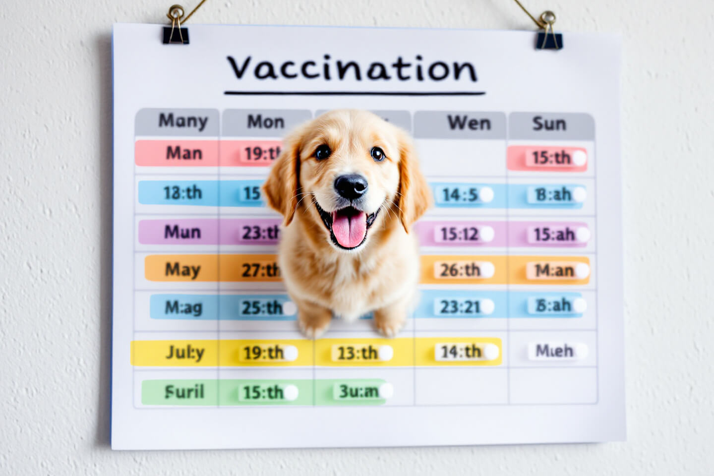 calendar with puppy vaccination schedule, organized timeline