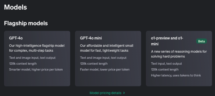 GPT API models
