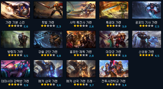  롤 가렌 스킨 종류