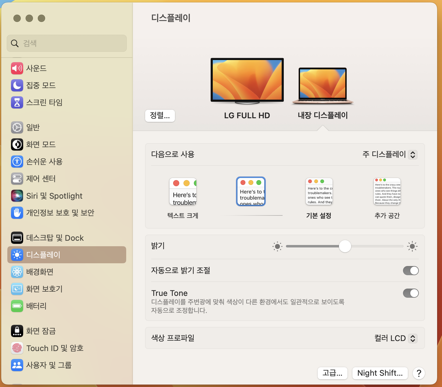 디스플레이 설정들