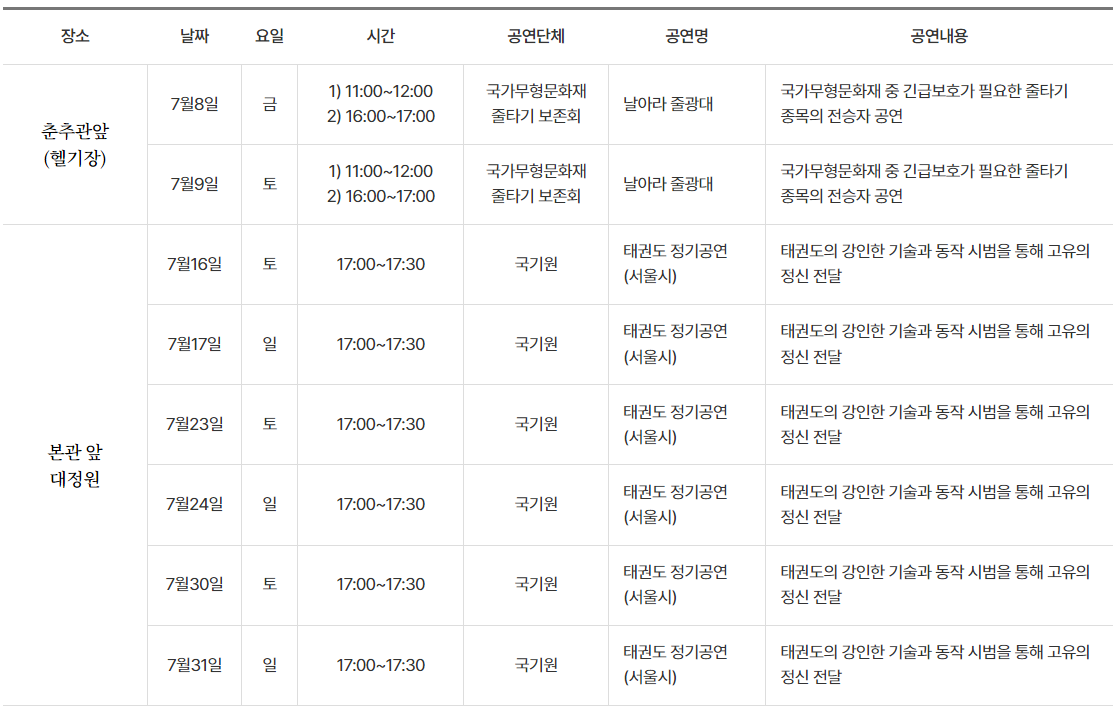 청와대 주말 공연 안내 청와대개방 청와대관람예약 청와대관람신청