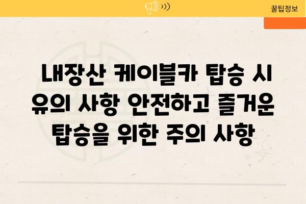  내장산 케이블카 탑승 시 유의 사항 안전하고 즐거운 탑승을 위한 주의 사항