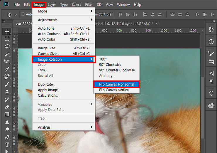 이미지 불러오기 및 회전 메뉴 선택