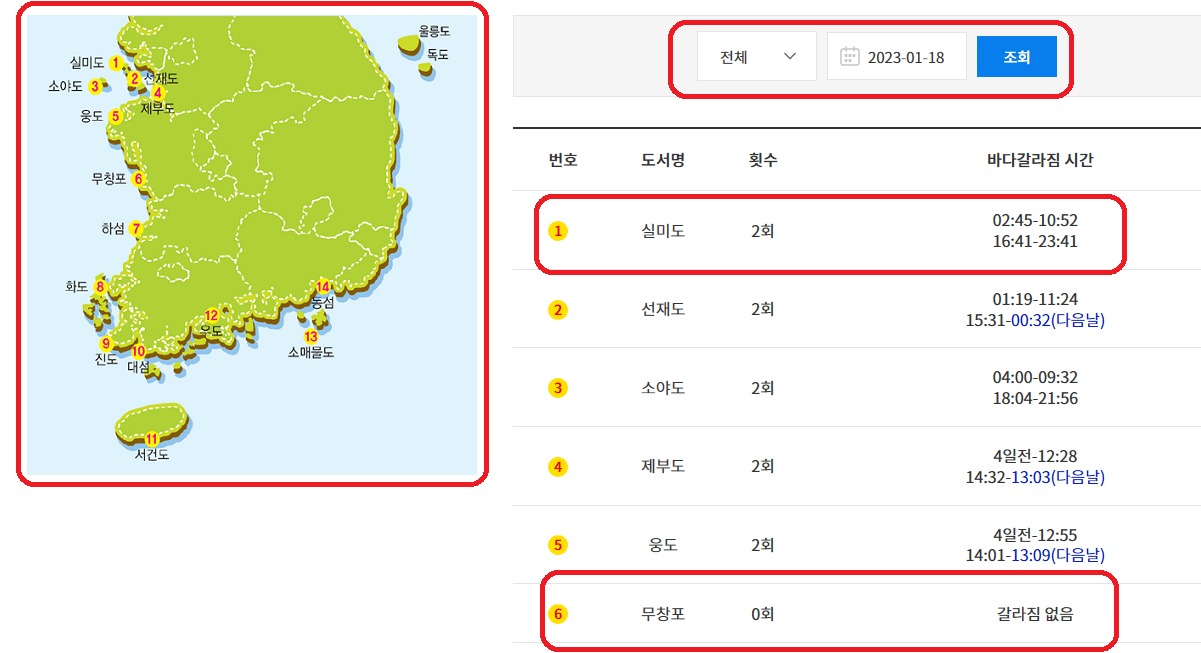 국립해양조사원-물때-바닷길