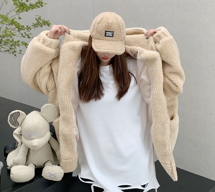 여성 양털 뽀글이 후드 집업