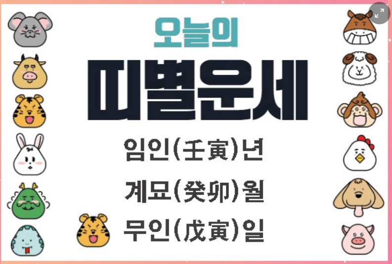  [오늘의 운세] 3월 26일(음력 2월 24일, 일진은 무인 戊寅) 12지지 띠별 운세 & 궁합