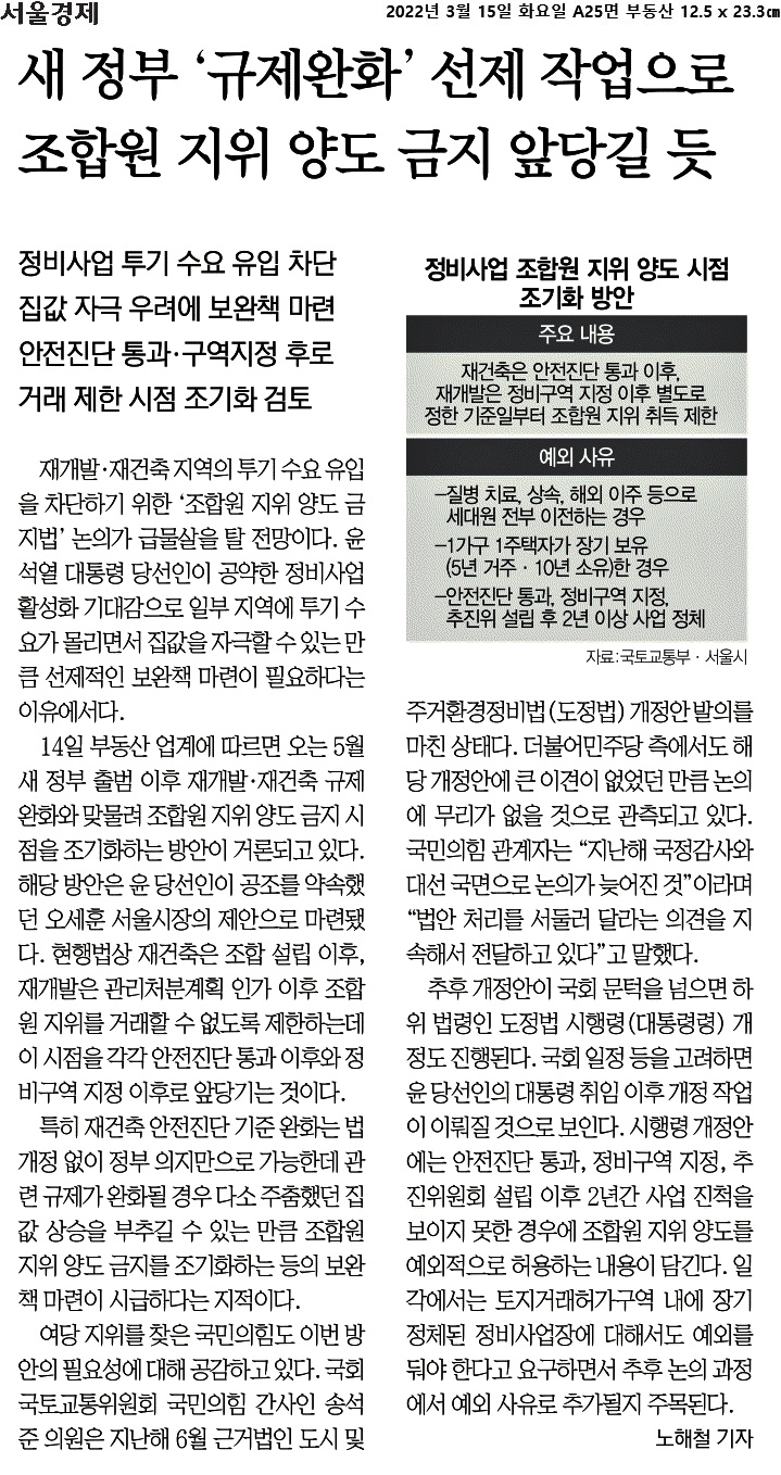  재건축 재개발 정비사업 조합원 지위 양도시점 초기화방안