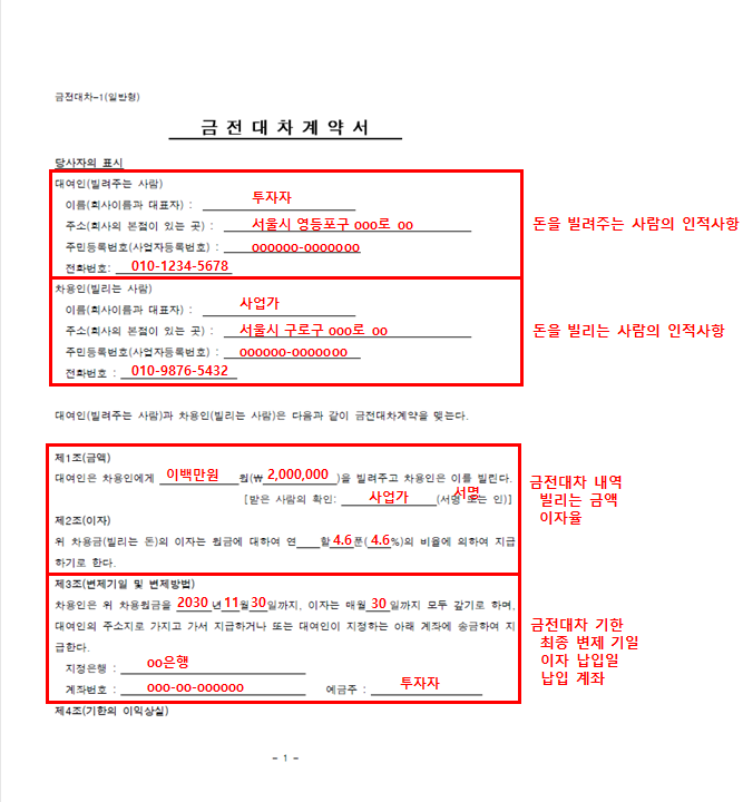  차용증 작성요령