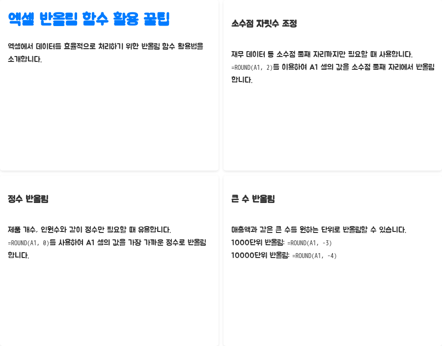 엑셀 반올림 함수 마스터? 이젠 숫자 정리가 쉬워진다! - 실무에서 바로 써먹는 엑셀 반올림 함수 활용 꿀팁! 엑셀 반올림 함수 마스터? 이젠 숫자 정리가 쉬워진다! - 실무에서 바로 써먹는 엑셀 반올림 함수 활용 꿀팁!