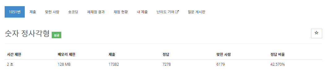  [백준 1051번 문제, JAVA] 숫자 정사각형
