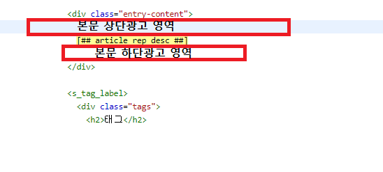 HTML들어가서 편집하기 누르고 상단광고 코드 붙여넣는 위치를 확인하자.