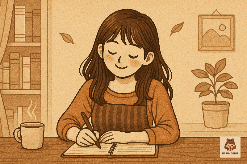 일기를 쓰는 하루지니 Writing in a cozy diary