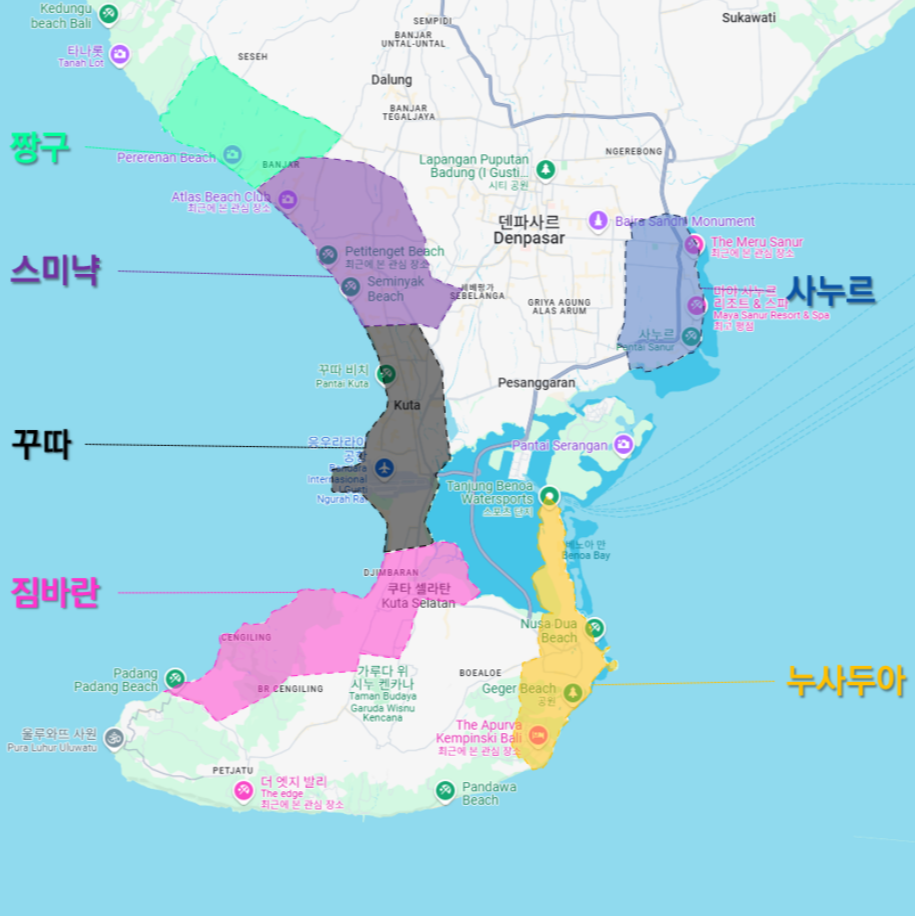 발리 지역 소개 및 리조트와 호텔 위치
