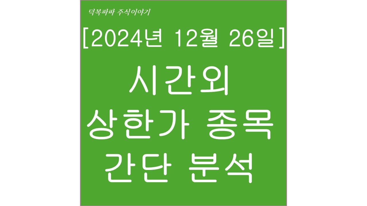 [2024년 12월 26일] 시간외 상한가 종목 간단 분석