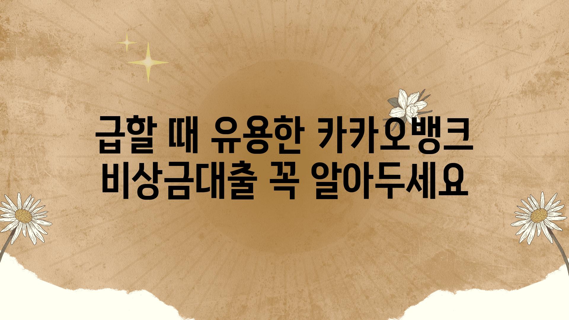 급할 때 유용한 카카오뱅크 비상금대출 꼭 알아두세요