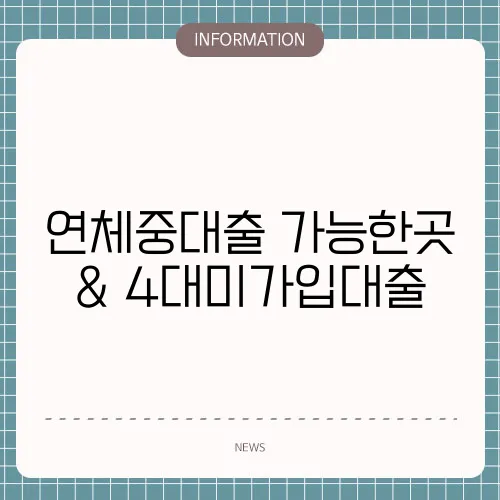 연체중대출 가능한곳 & 4대미가입대출