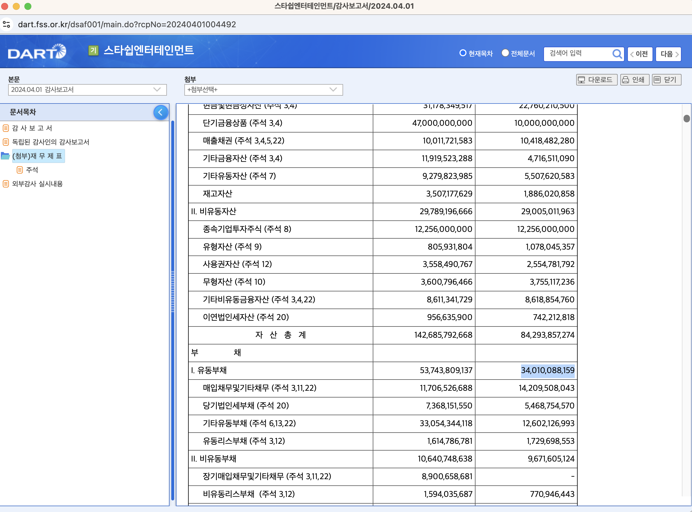 스타쉽엔터테인먼트 IR 자료 예시