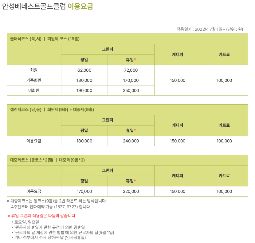 안성베네스트골프클럽-그린피-캐디피-카트비