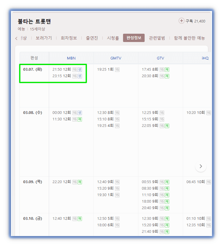 불타는 트롯맨 방송시간 마지막회 편성표