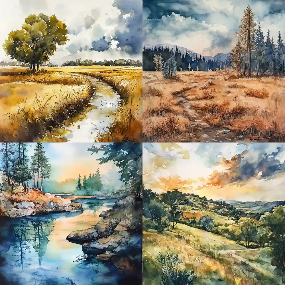 Landscape watercolor painting