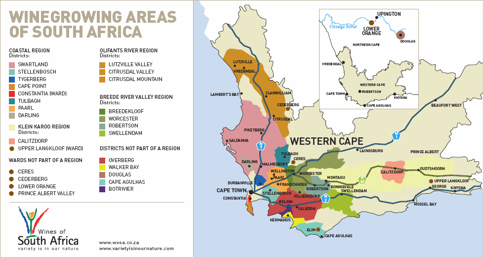 남아프리카 공화국의 와인 생산지 지도