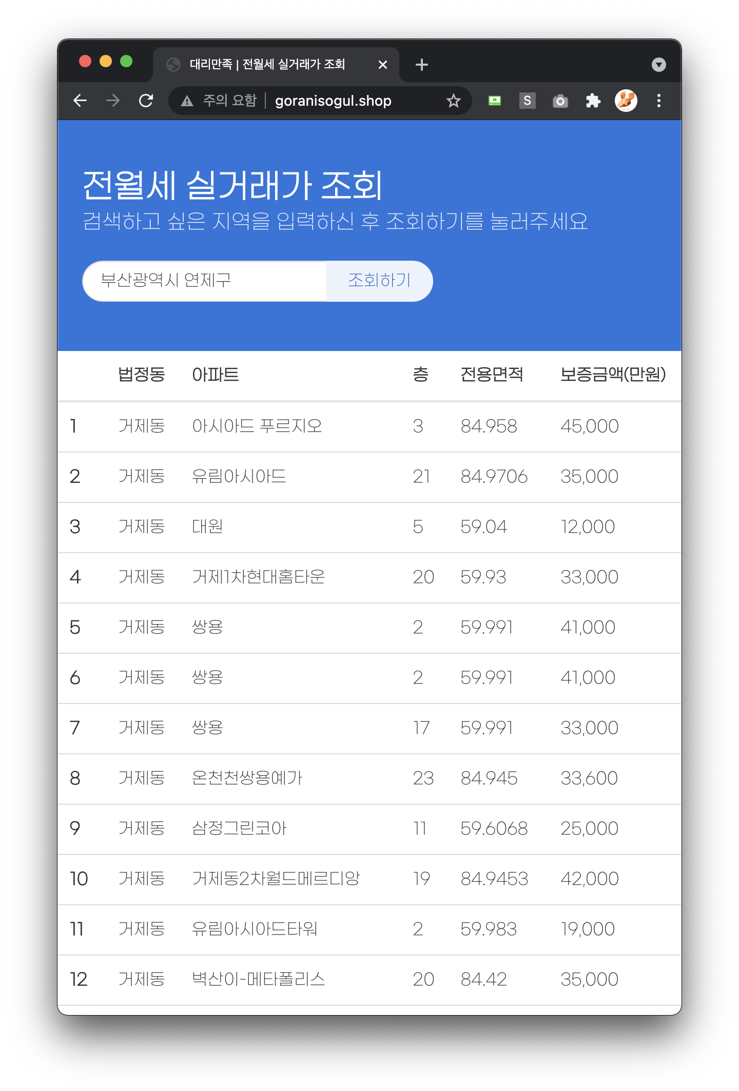 국토교통부 전월세 실거래가 공공 API 호출해서 웹페이지에 띄워보기(3-API 호출 성공)