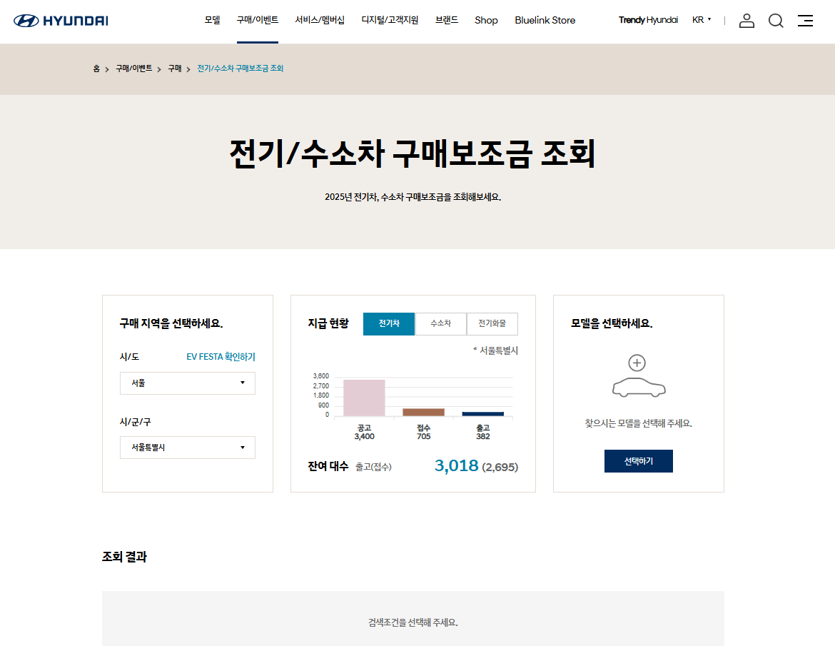 현대자동차 전기차 구매 보조금 조회
