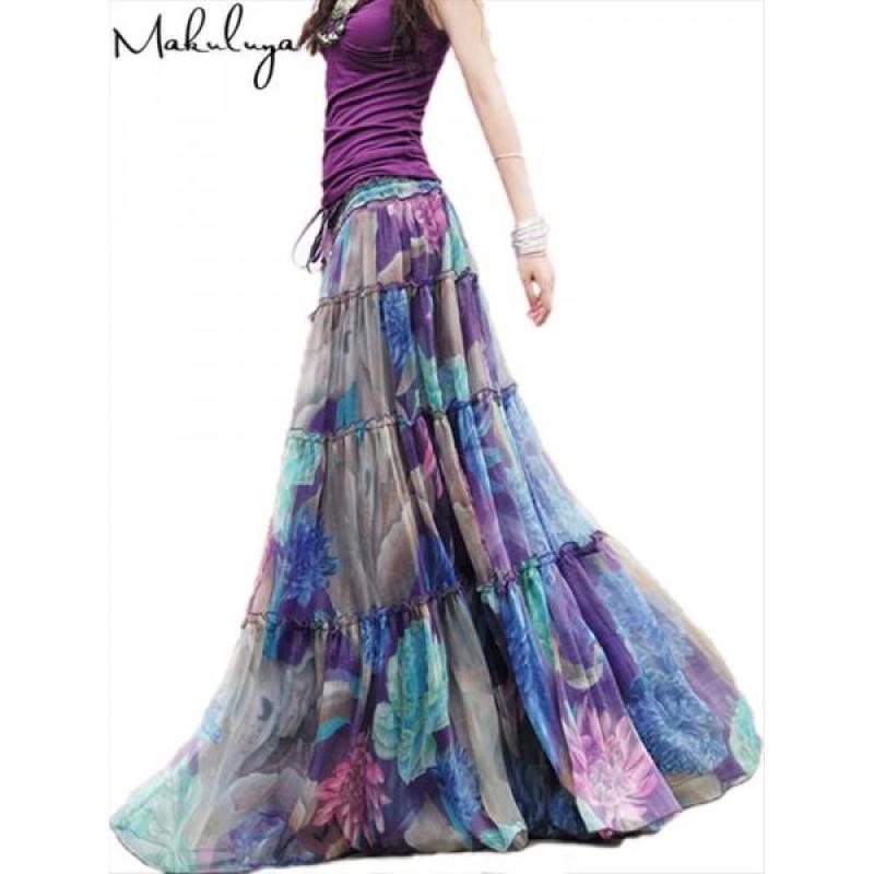 Vintage Voile L6 Long Fashion Violet Gentlewoman Lithe Chiffon Makuluya Skirts Casual Pleated