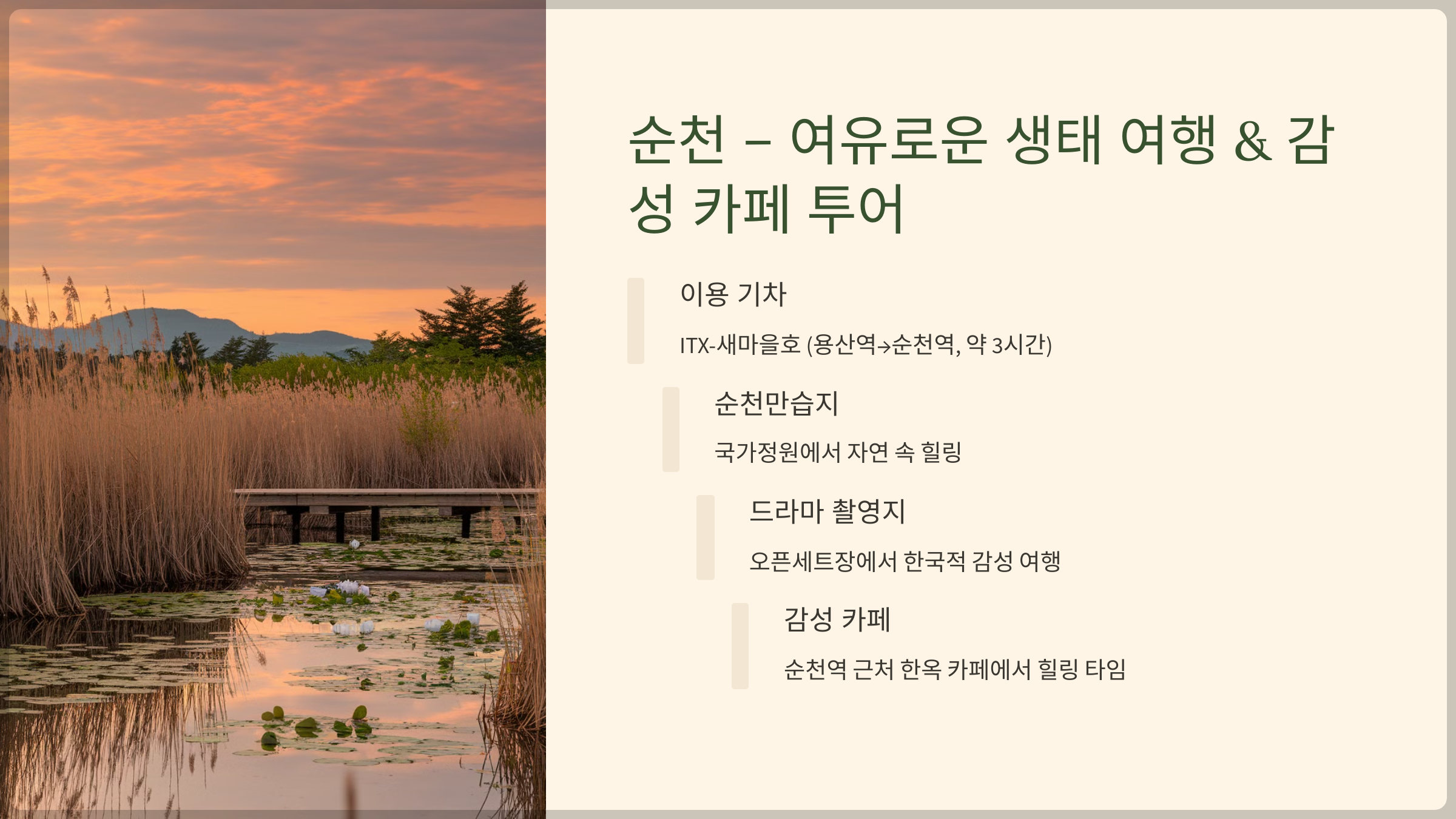 순천-여유로운 생태 여행 & 감성 카페 투어