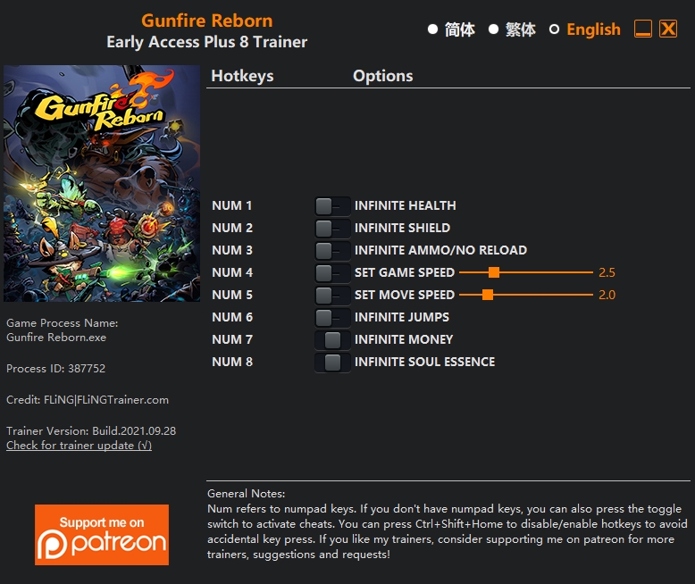  [트레이너] 한글판 건파이어 리본 최신 영문판 Gunfire Reborn Early Access Plus 8 Trainer