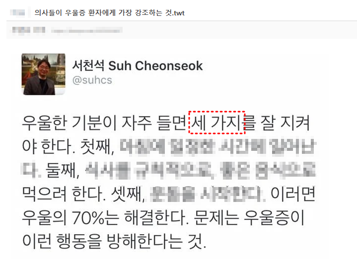  의사들이 우울증 환자에게 가장 강조하는 것.twt