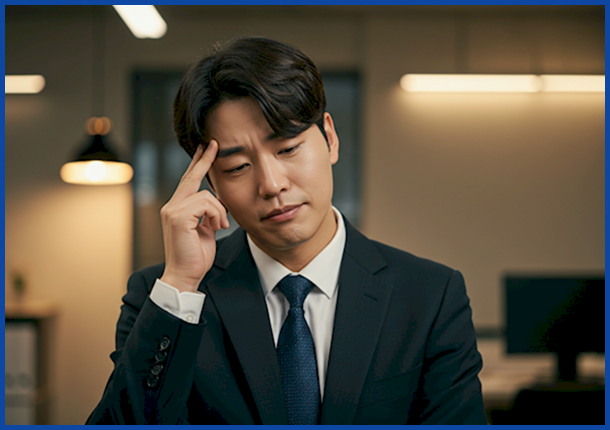 피로와 눈꺼풀 떨림 증상에서 벗어나 안도감을 느끼는 한 직장인의 모습.