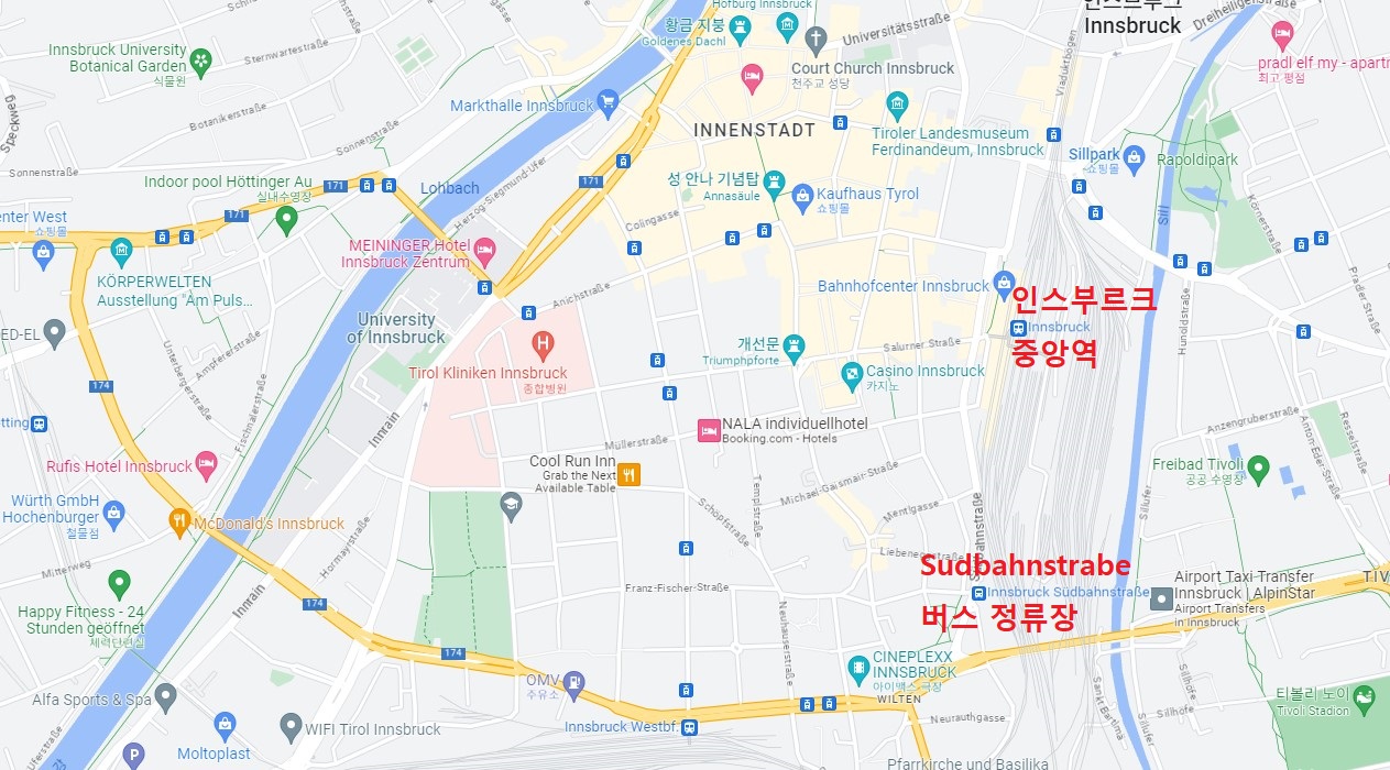 인스부르크 중앙역, 버스 정류장 위치