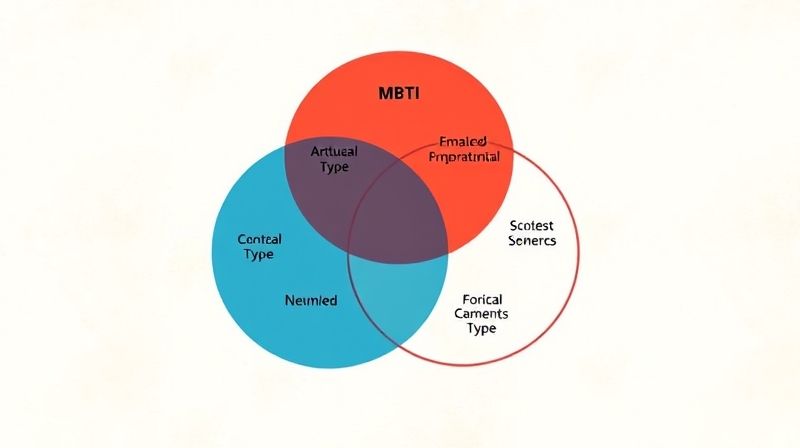 두 가지 특정 MBTI 성격 유형 간의 공통점과 차이점을 보여주는 벤 다이어그램, 궁합을 설명