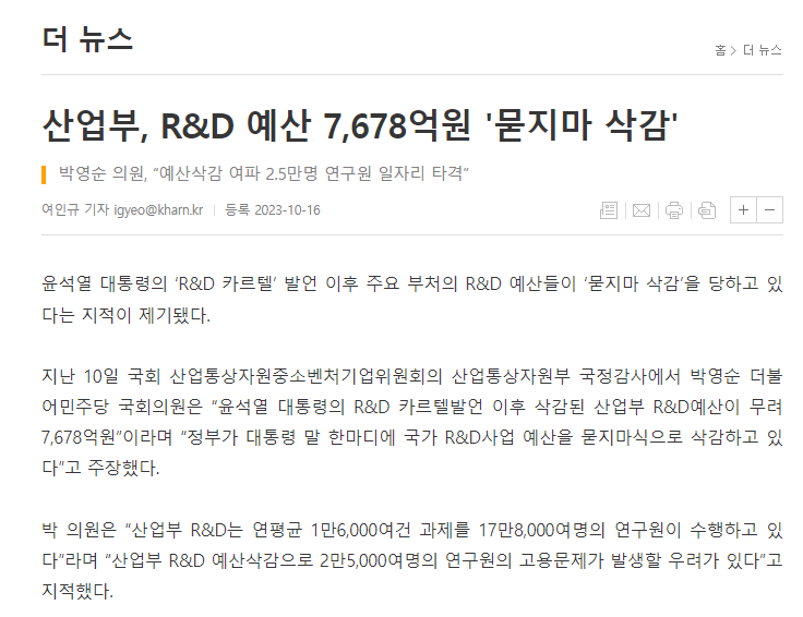 R&amp;D 예산 삭감