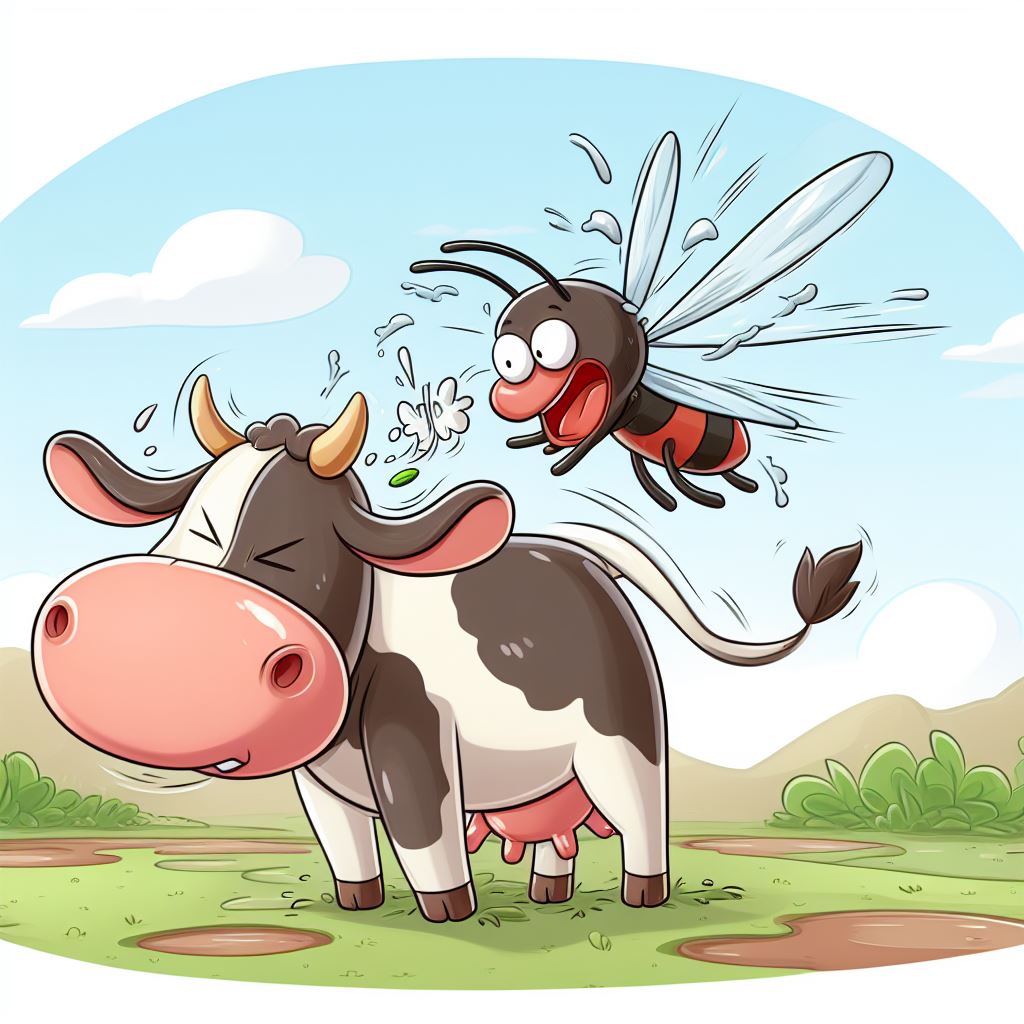 럼피스킨병-모기가 소를 흡혈하는 모습