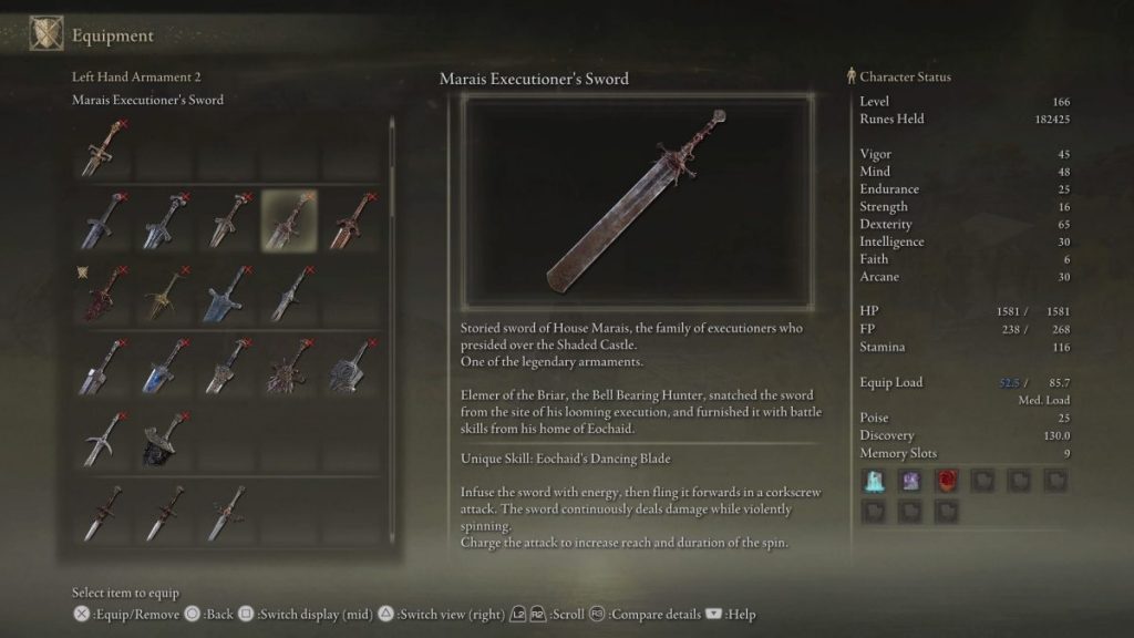  엘든 링 무기 마레 가의 집행검 위치 Marais Executioner's Sword 얻는법