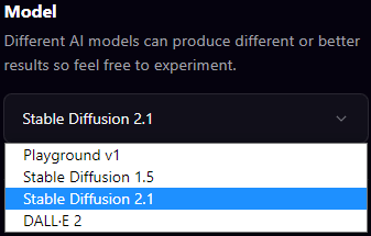 Playground AI UI 화면 - Model Stable Diffusion 2.1