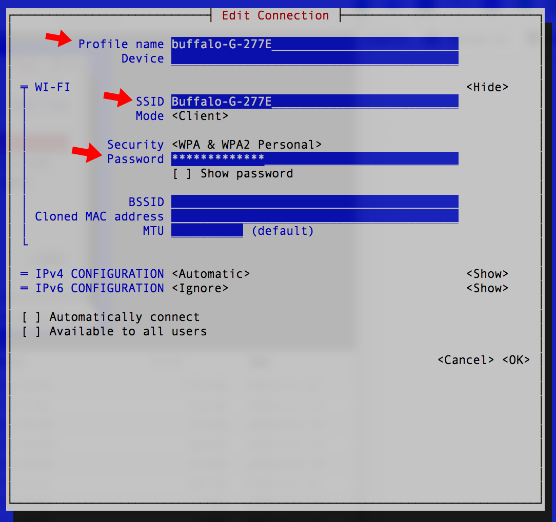 접속할 Profile name, SSID, Password를 입력합니다.