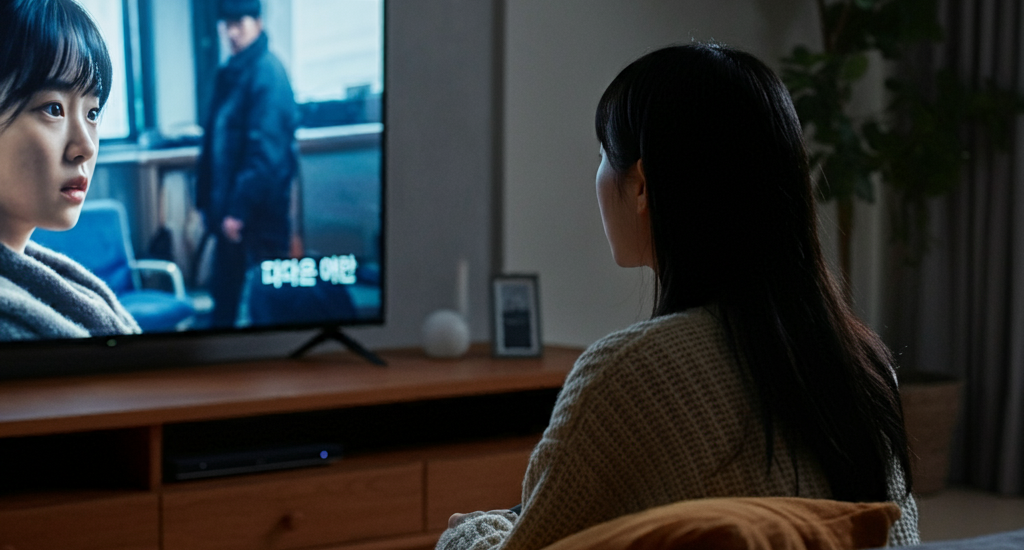 티비를 보고 있는 여성